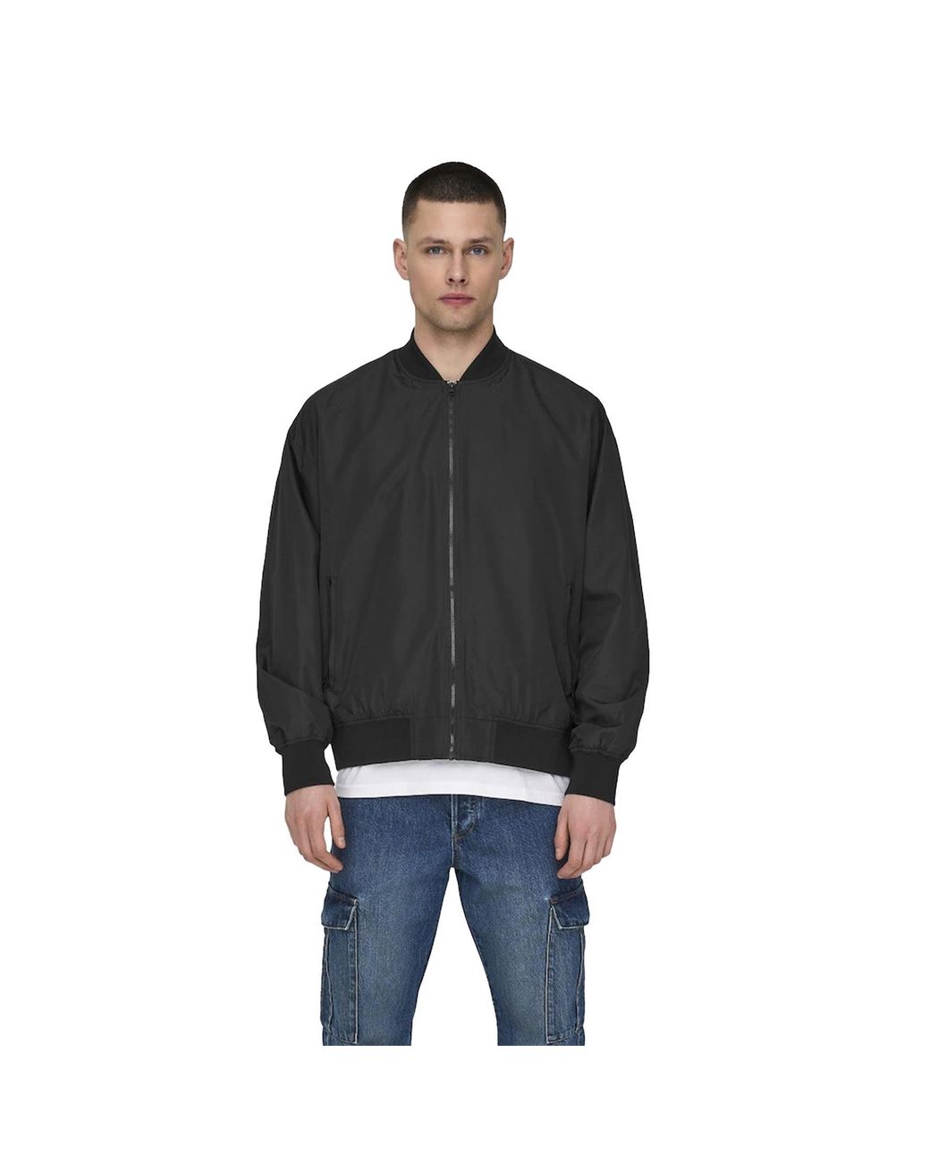 Only & Sons Black Bomber Jacket for men