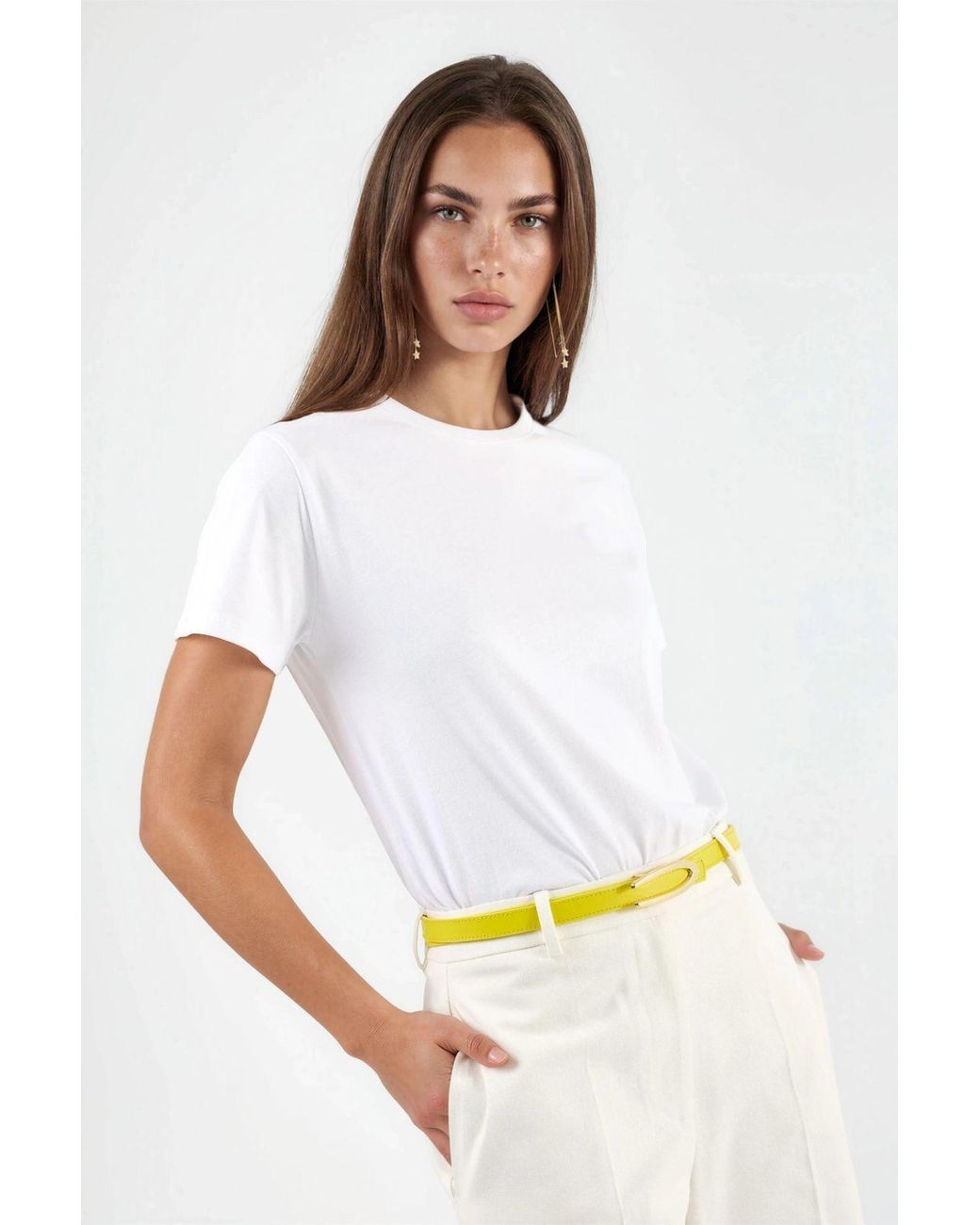 Busem White Plain Crew Neck Cotton T-Shirt