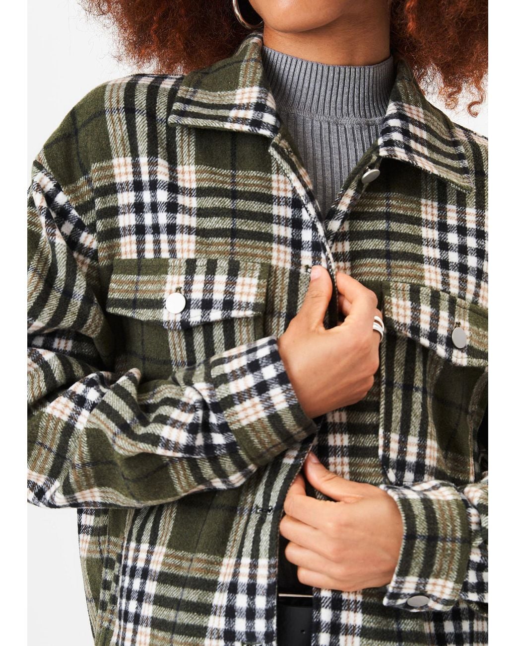 Gini London Green Check Oversized Pocket Detail Shacket