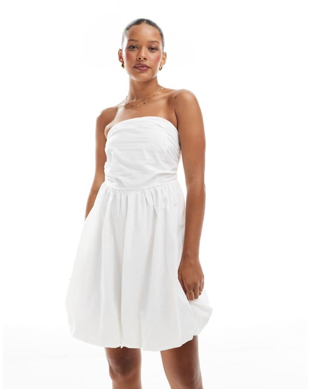 ONLY White Bubble Hem Bandeau Mini Dress