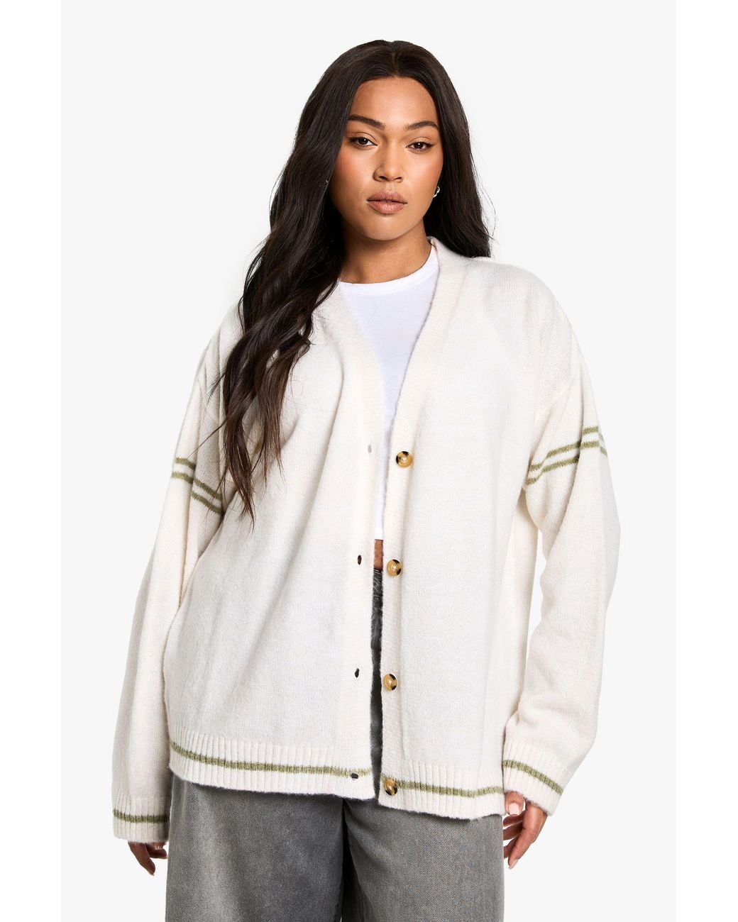 Boohoo White Plus Oversized Knitted Boyfriend Cardigan