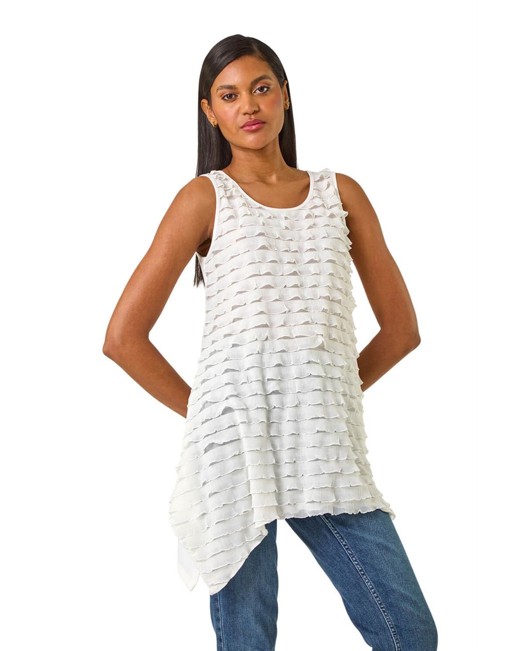 Roman White Frill Detail Tunic Top