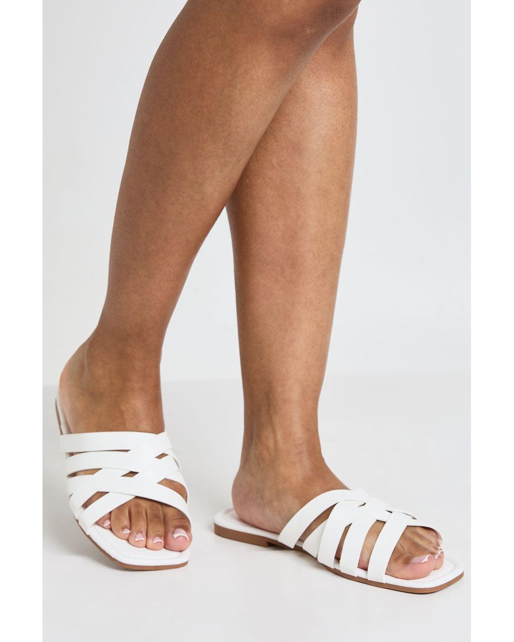 Boohoo White Wide Fit Cross Over Strappy Sliders