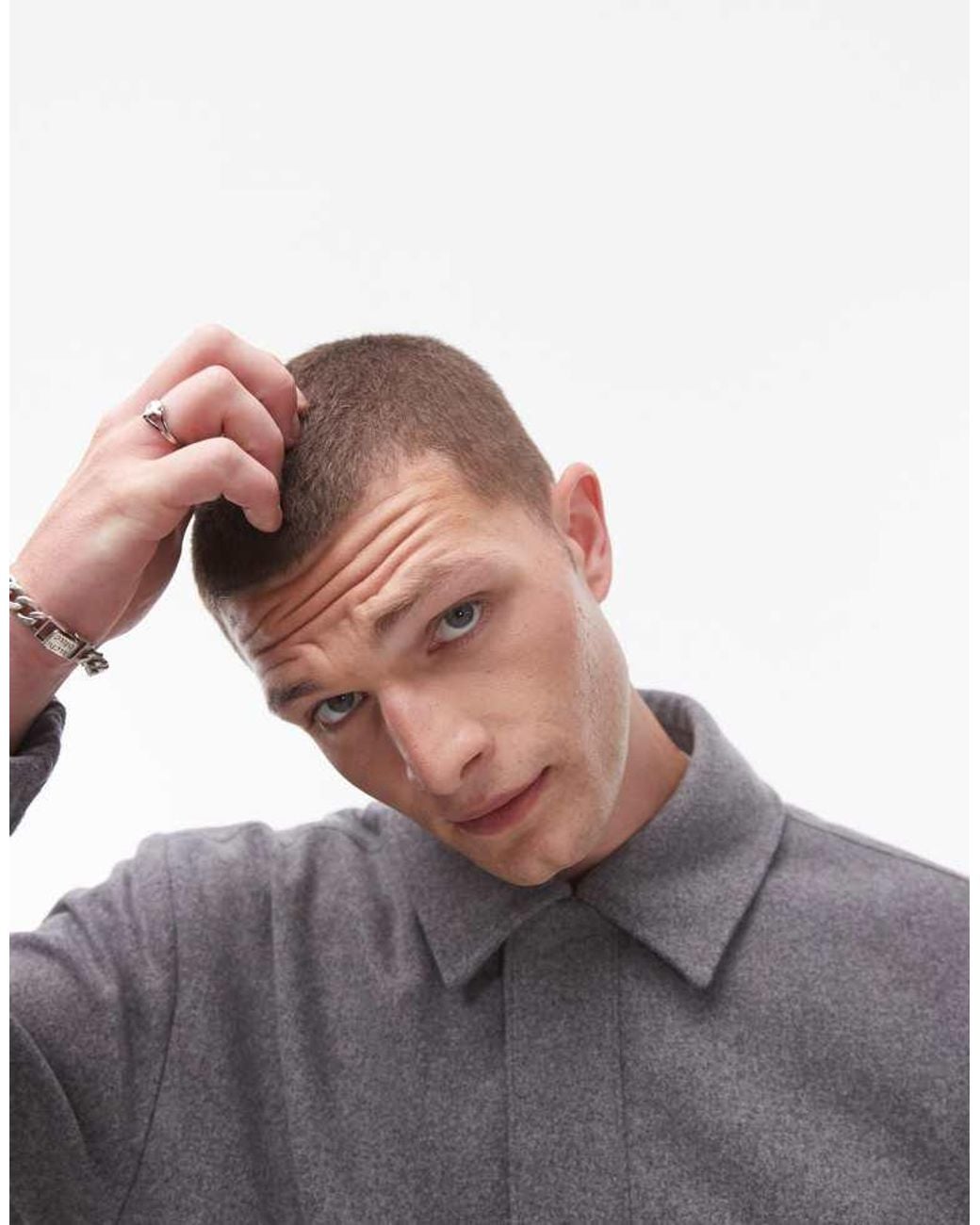 Topman Gray Premium Wool Mix Harrington for men