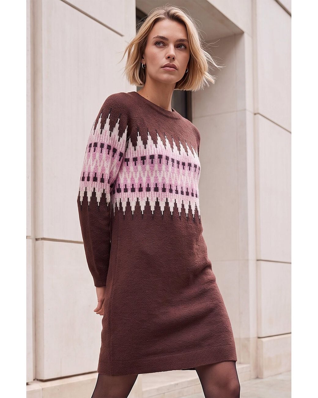 Roman Brown Fairisle Knit Jumper Dress