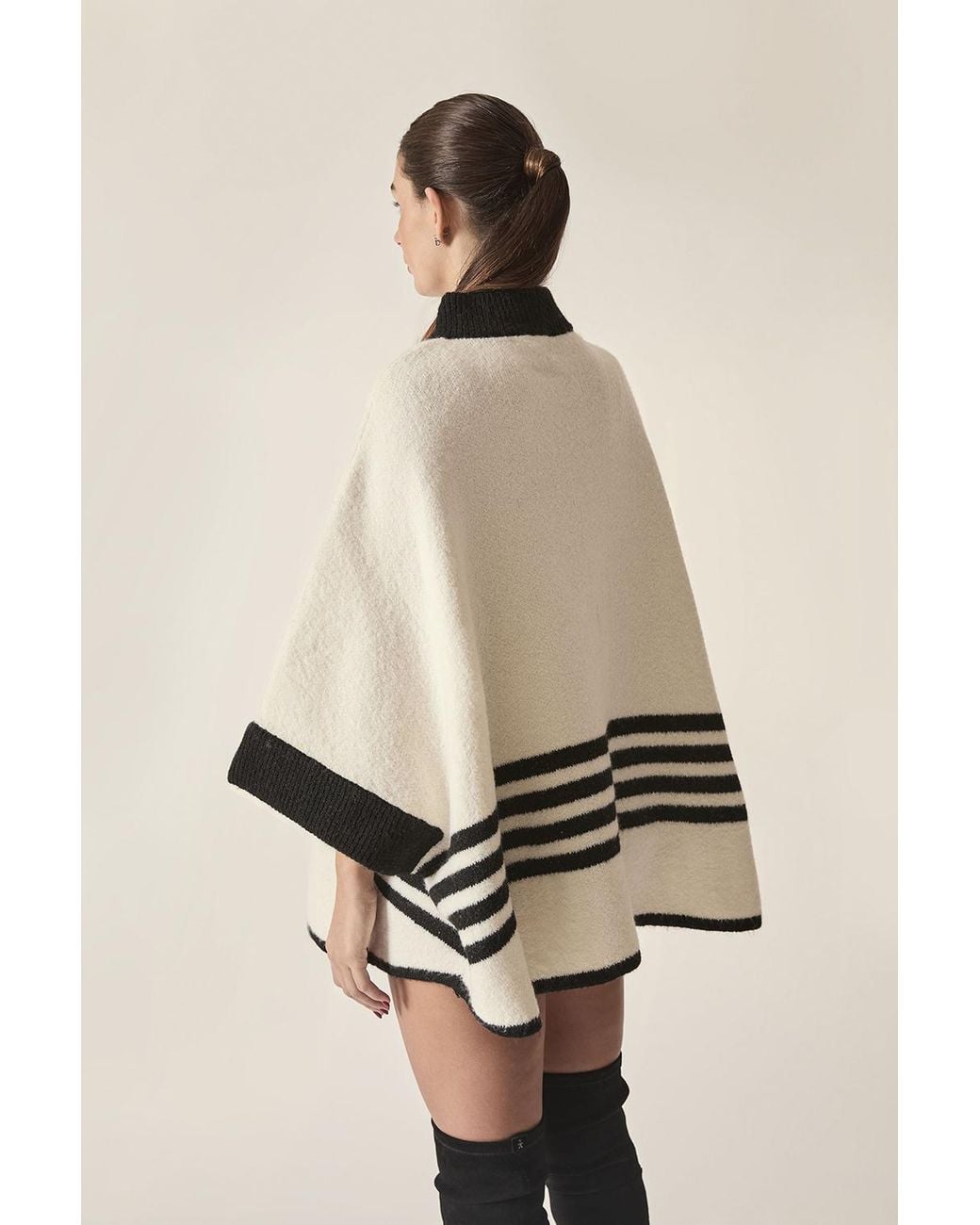 James Lakeland Natural Contrast Stripe Knitted Cape