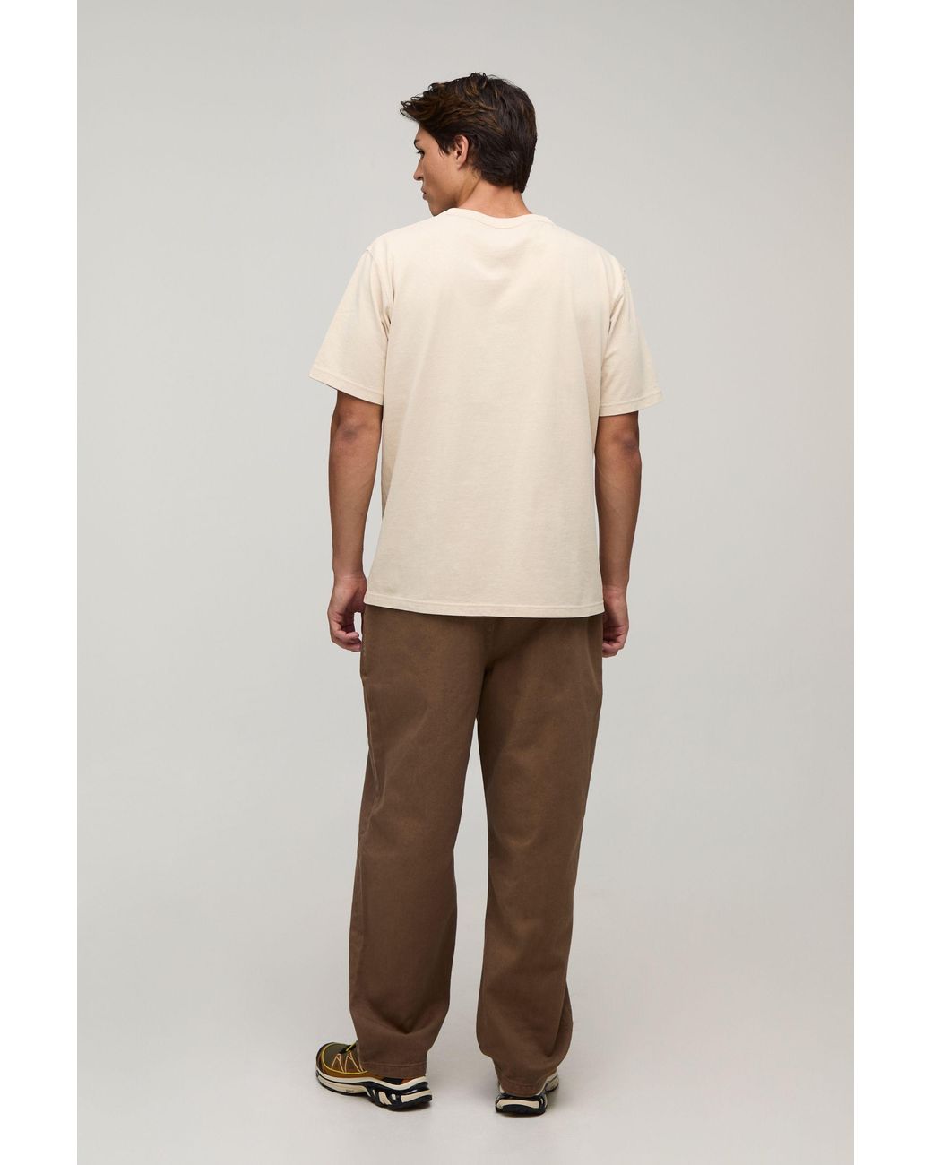 BoohooMAN Brown Skate Fit Half & Waistband Washed Twill Trousers for men