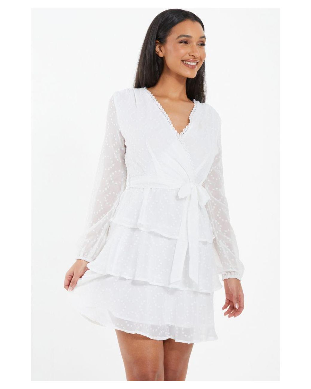White Chiffon Polka Dot Skater Dress