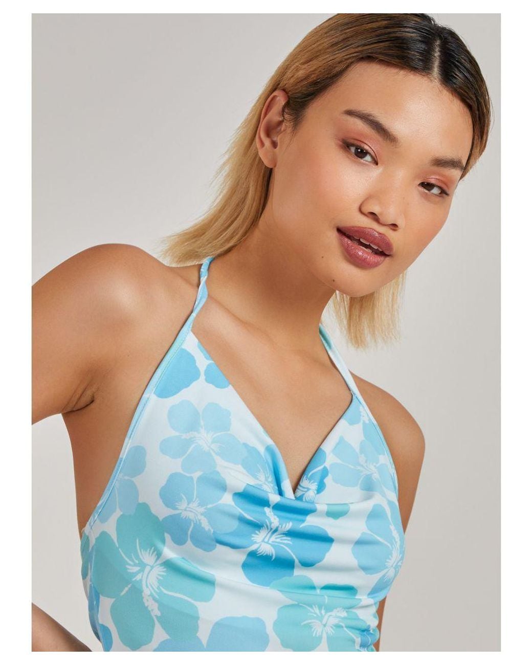 Pink Vanilla Blue Printed Cowl Neck Hanky Top