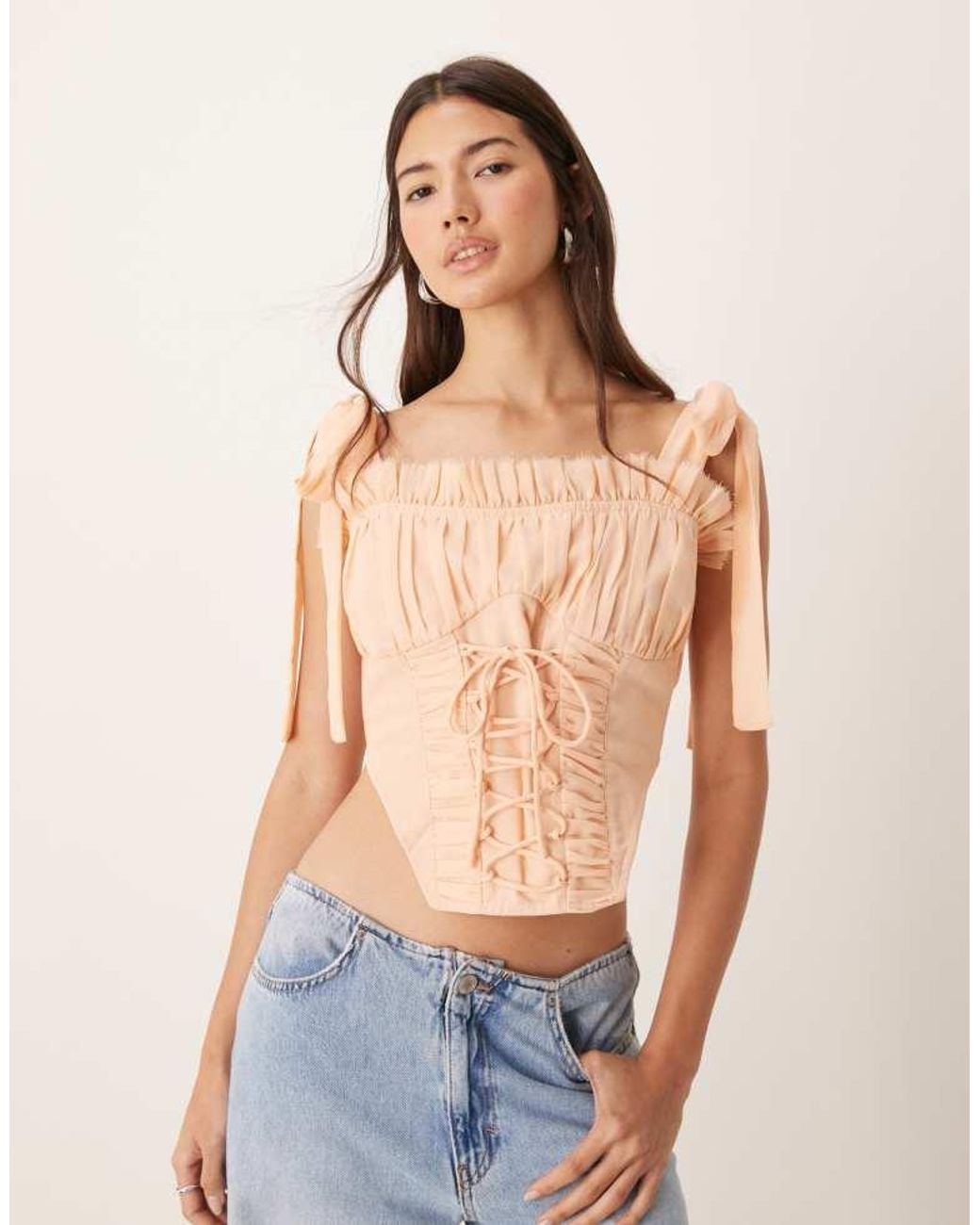 ASOS Black Chiffon Lace Up Detail Corset