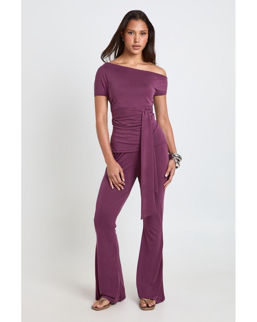 Boohoo Red Modal Flare Leg Trouser