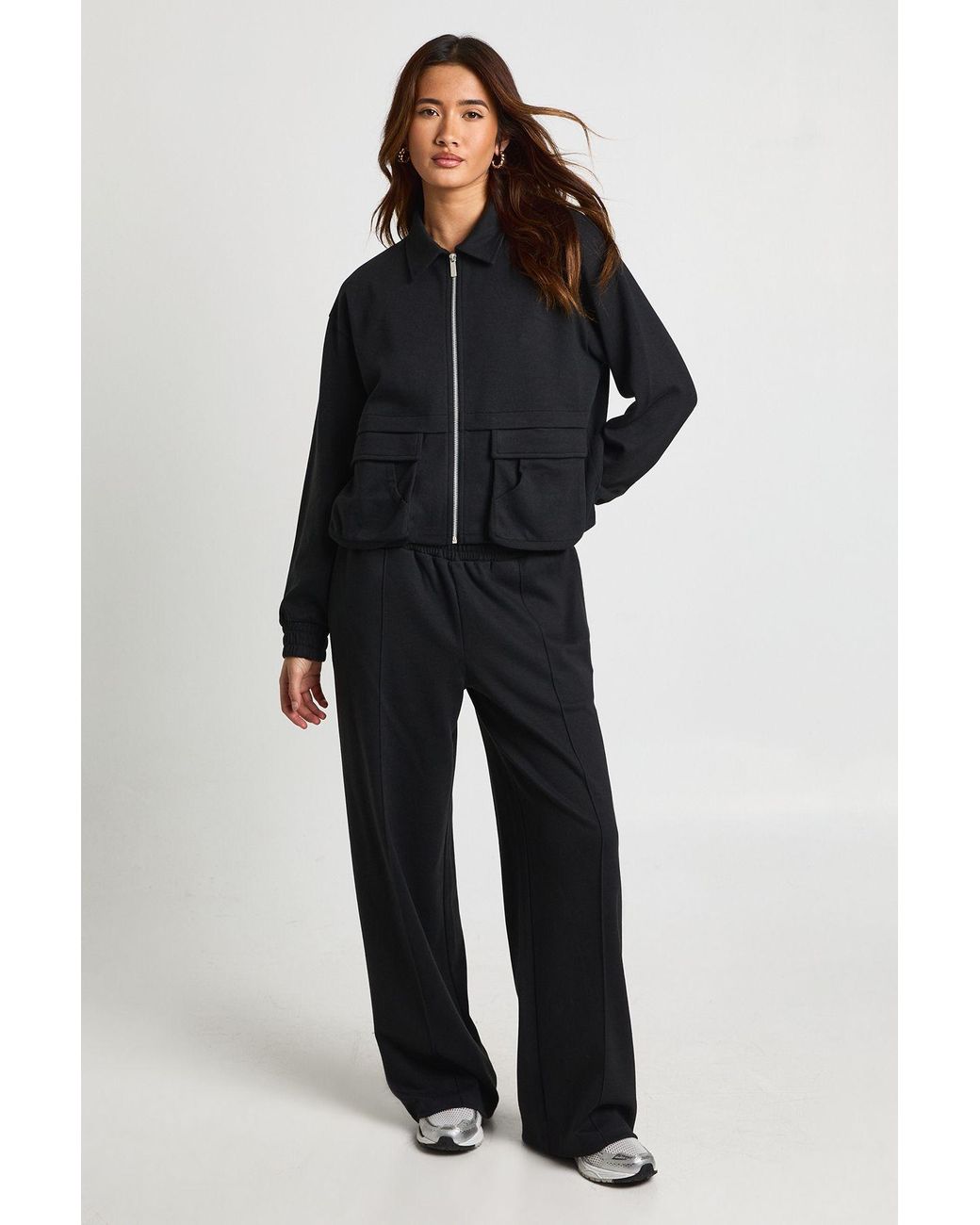 Boohoo Blue Interlock Cargo Pocket Zip Through Bomber Sweatshirt