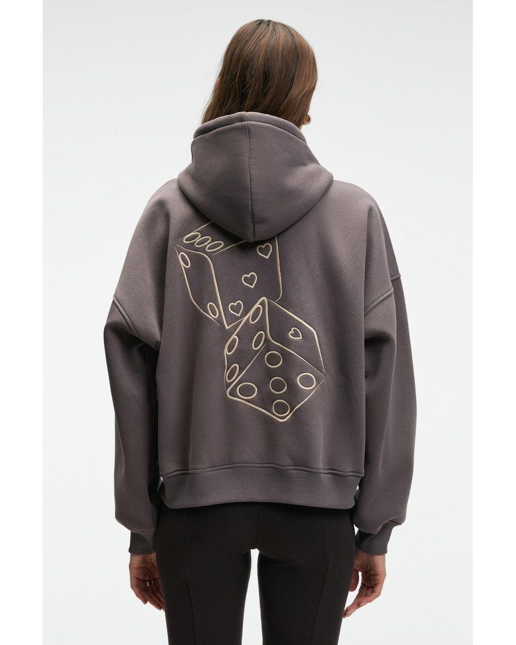 Grimelange Gray Embroidered Oversized Hooded Sweatshirt