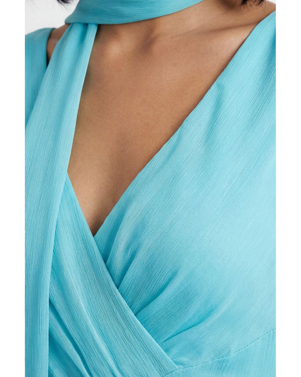 Warehouse Blue V Neck Scarf Detail Maxi Dress