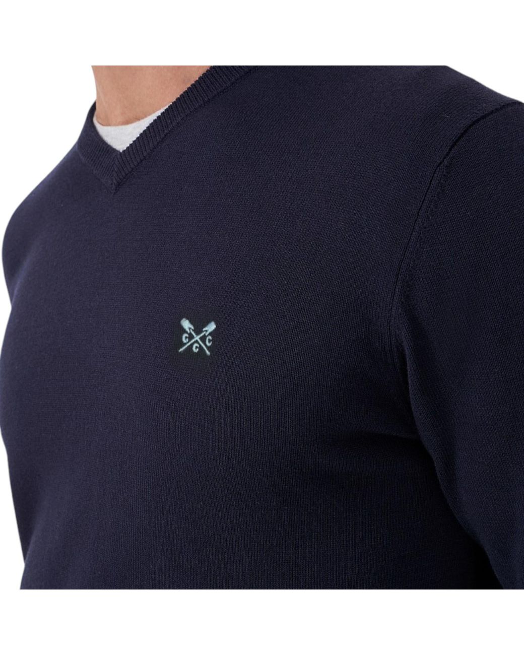 Crew Blue Jumper V Neck Long Sleeve Regular Fit Lightweight Knit Sweat for men
