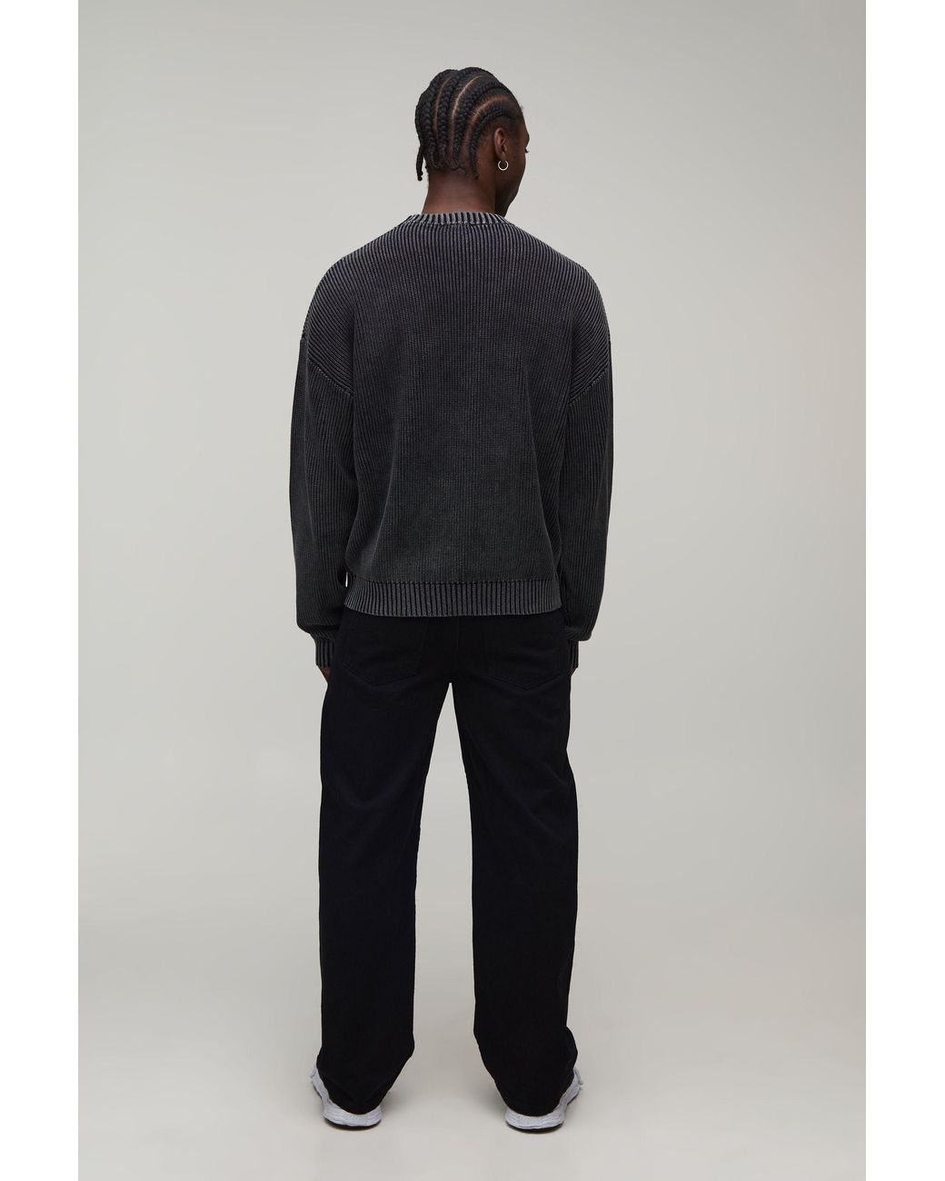BoohooMAN Blue Tall Relaxed Boxy Acid Washed Rib Knitted Jumper for men