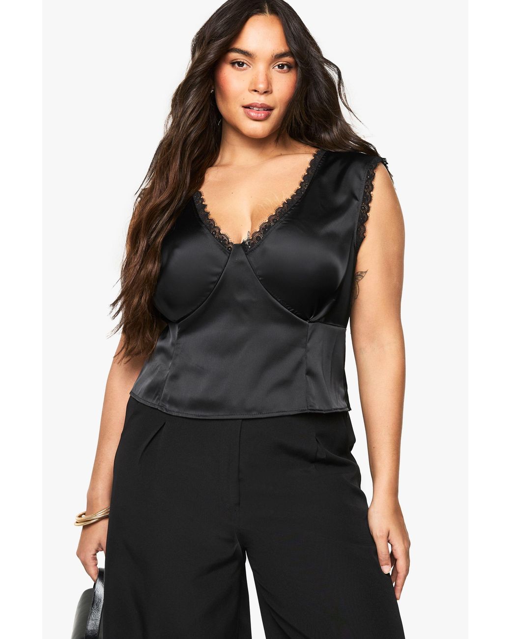 Boohoo Black Plus Bust Detail Tie Strap Top
