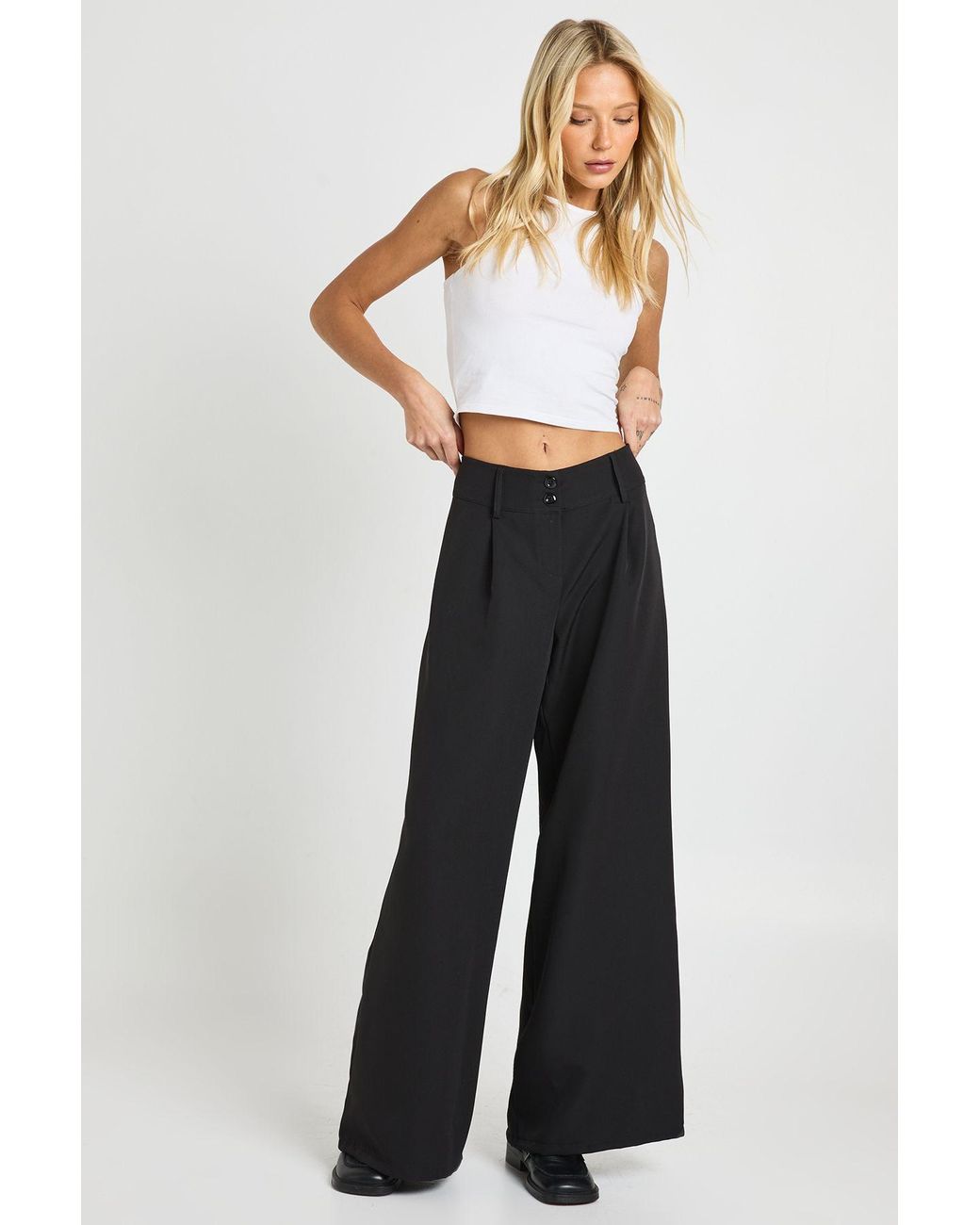 Boohoo White Deep Waistband Wide Leg Pants