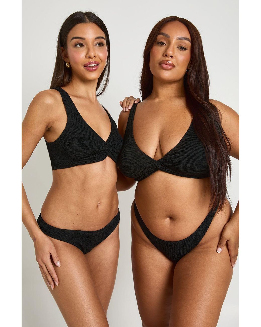 Boohoo Brown Premium Fits All Crinkle Solid Brief Bikini Bottom