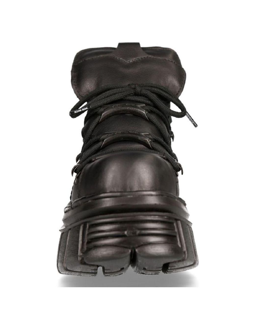 New Rock Black 106N-S52 Tower Shoes Metallic Leather Biker Punk Gothic Boots