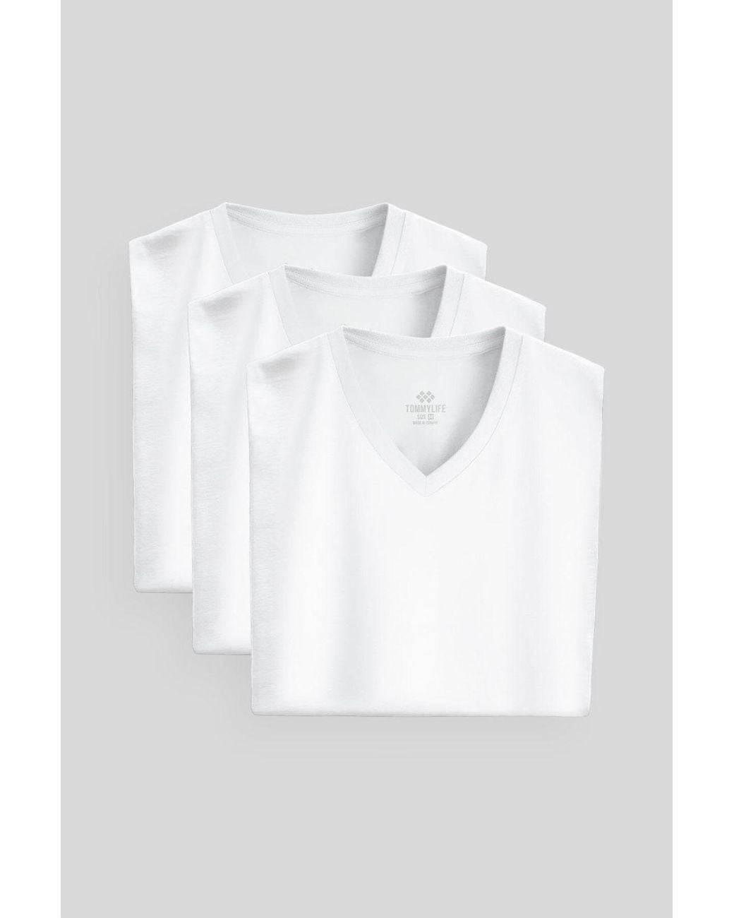TOMMY LIFE White Cotton Elastane V-Neck T-Shirt for men
