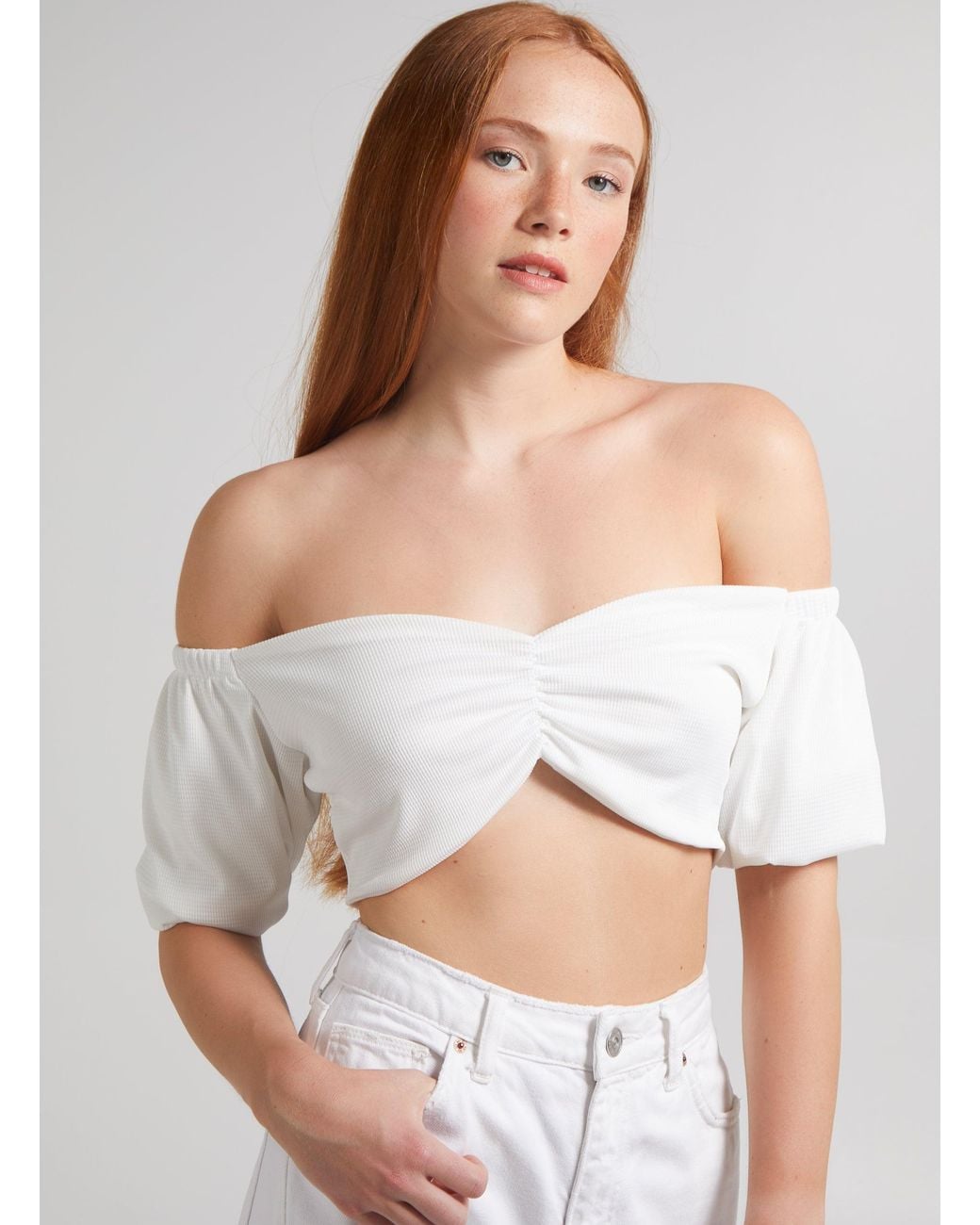 Pink Vanilla White Ribbed Waffle Crop Top