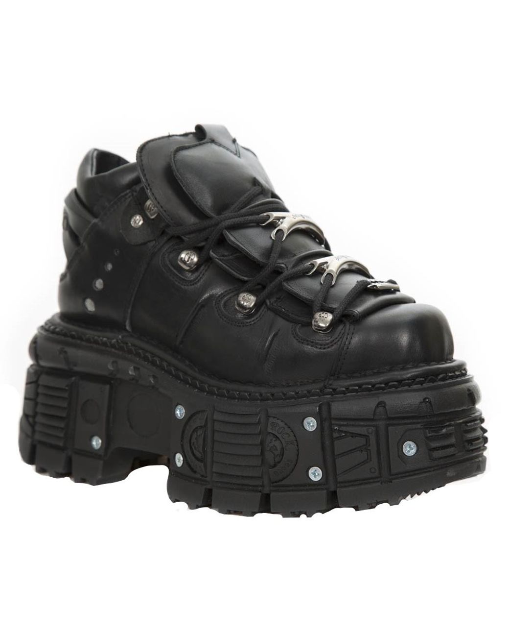 New Rock Black Metallic Leather Gothic Boots- M-Tank106-C2