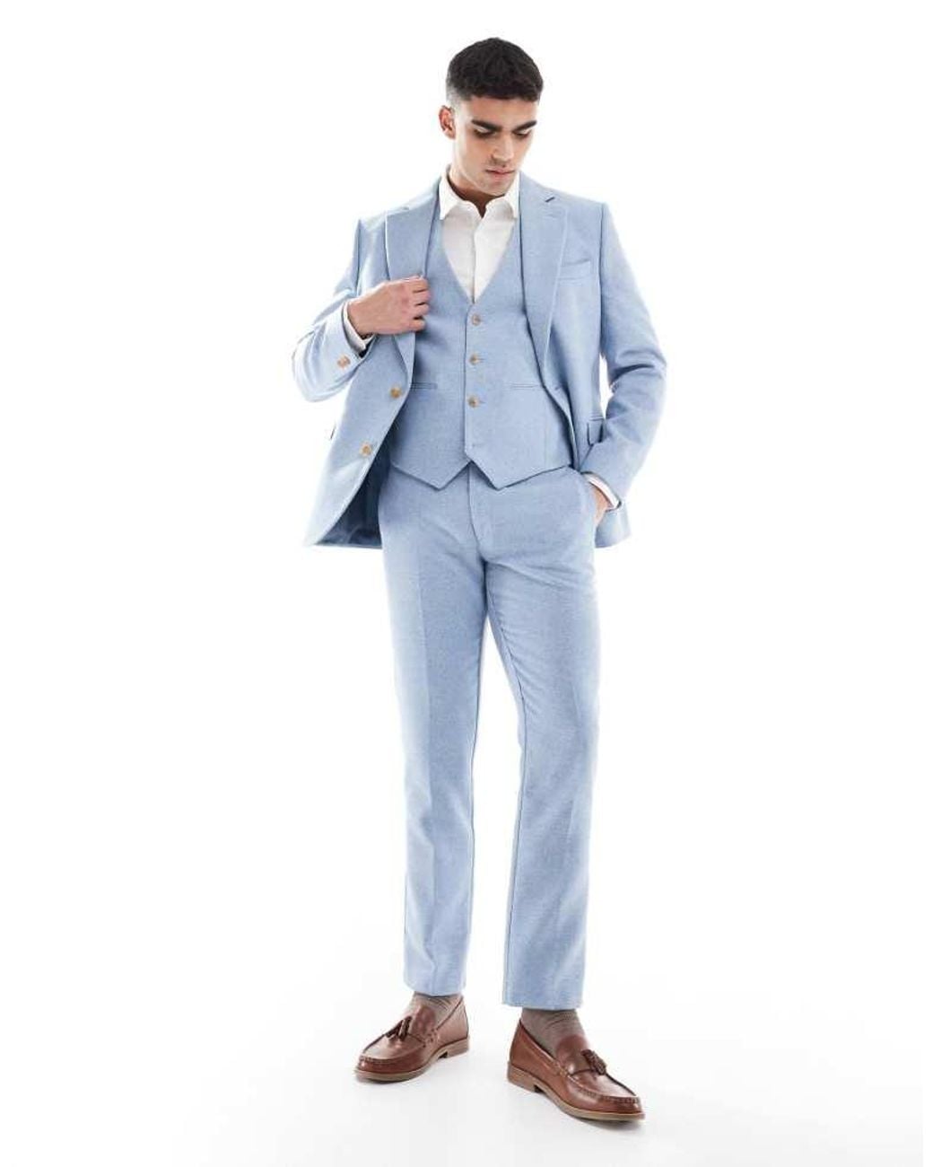 ASOS Blue Wool Blend Slim Suit Trousers for men