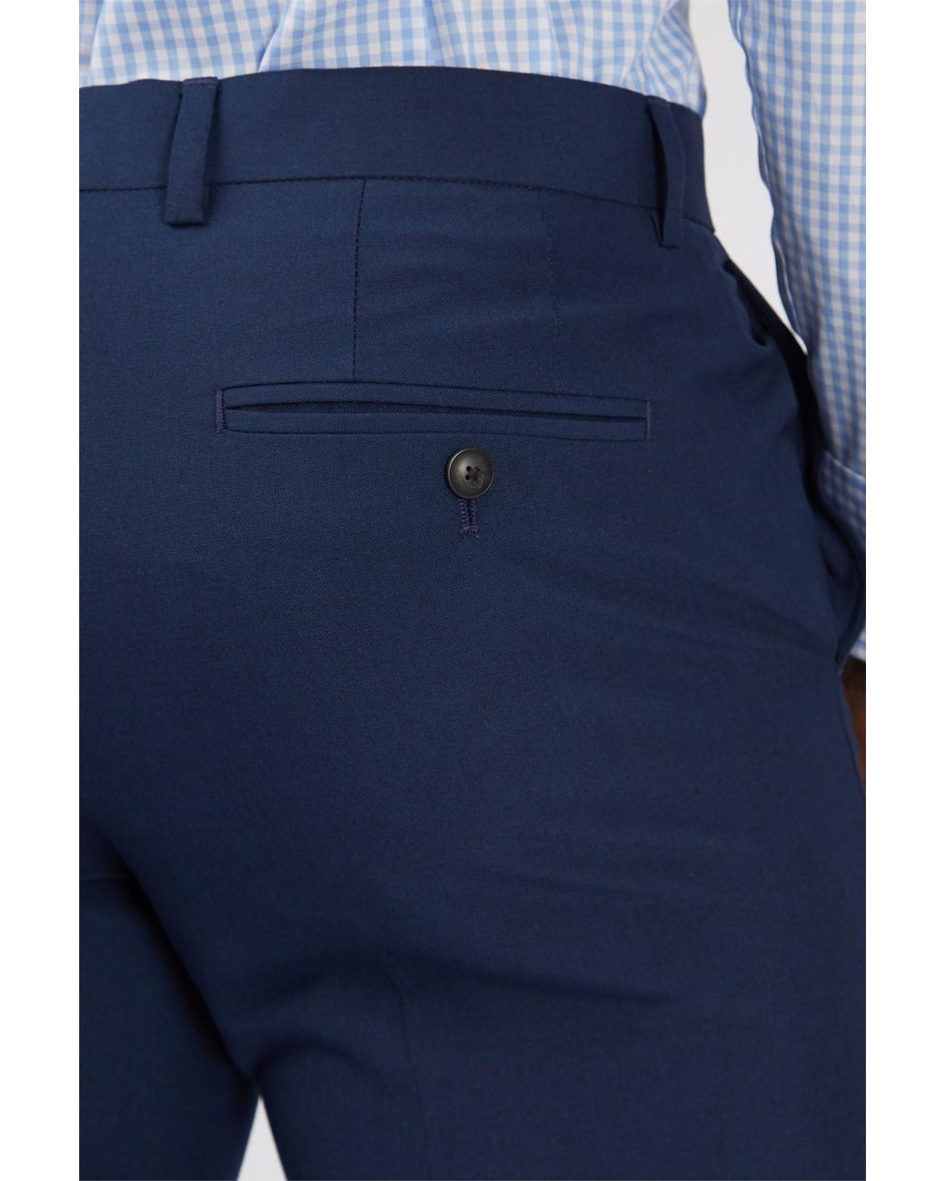 Limehaus Blue Flat Fronted Slim Fit Suit Trousers for men