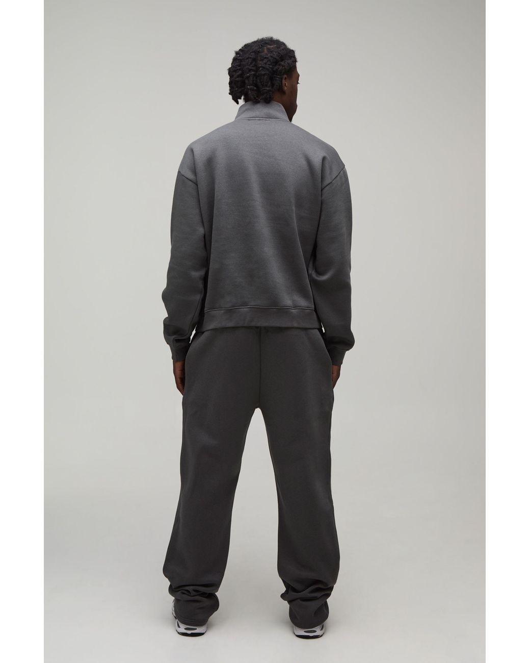 BoohooMAN Gray Oversized Boxy Quarter Zip Funnel Sweatshirt & Straight Jogger Tracksuit for men