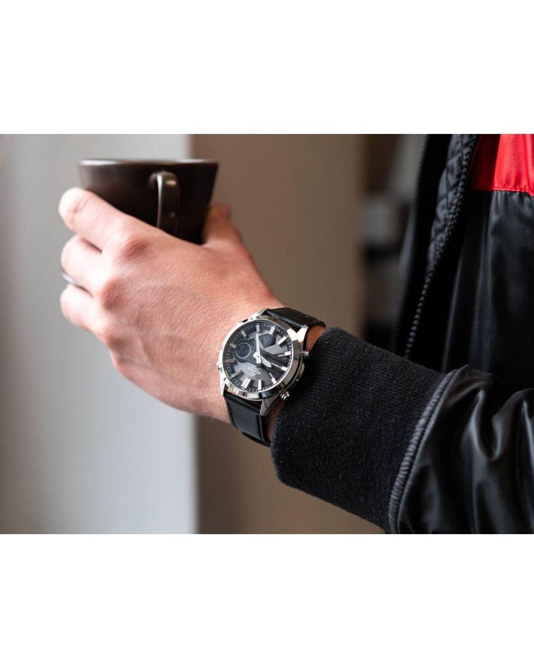 G-Shock Black Edifice Watch Efv-C120L-8Aef Leather for men
