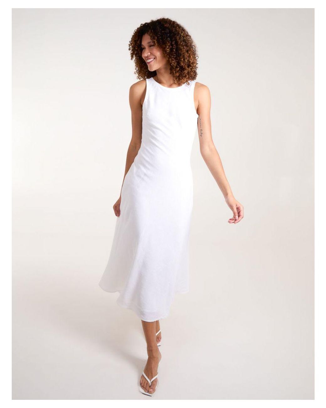 Blue Vanilla White Bias Cut Midi Dress