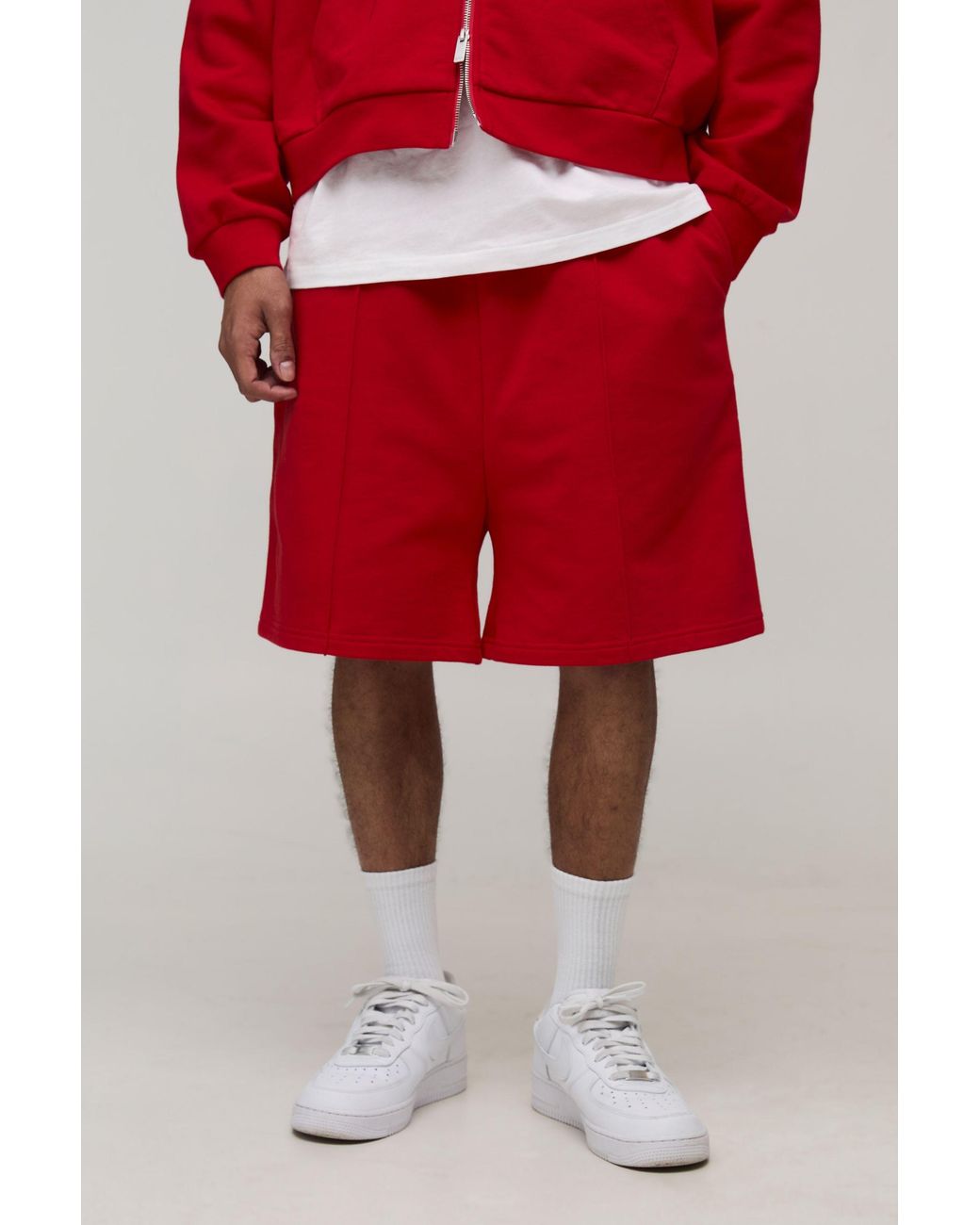 BoohooMAN Red 500Gsm Heavyweight Baggy Drop Crotch Short for men