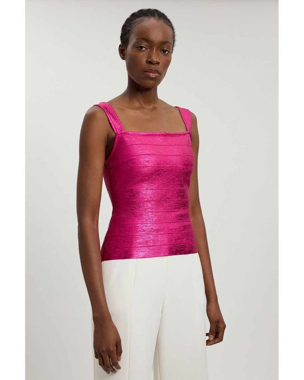 Karen Millen Red Foil Metallic Figure Form Bandage Strappy Top