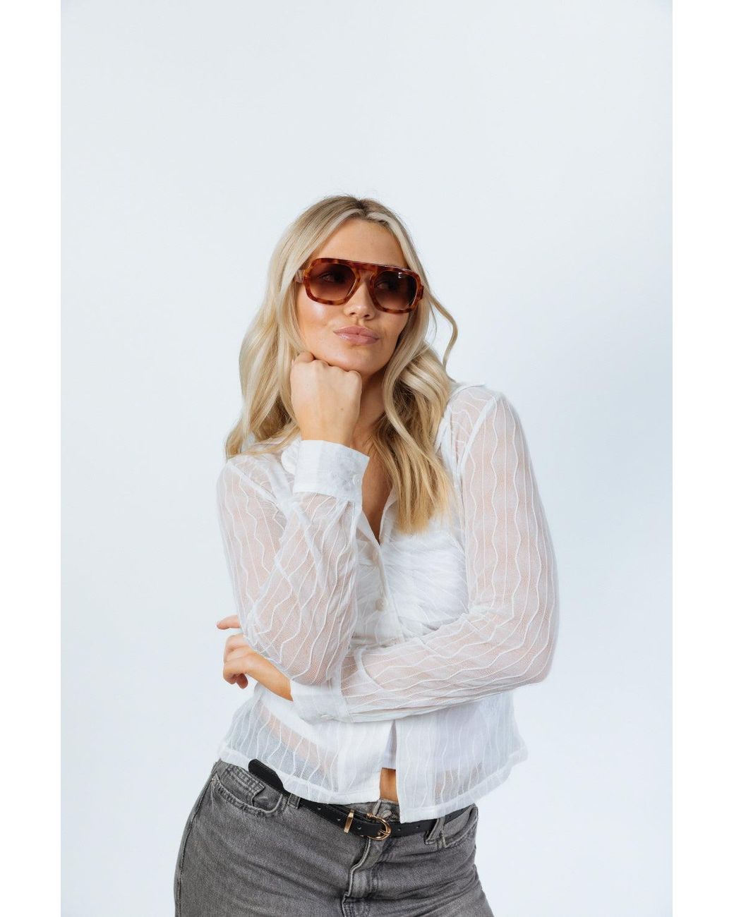 SVNX White Retro Navigator Sunglasses