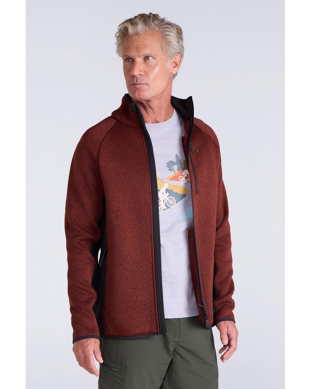 Mountain Warehouse Red 'Treston' Fleece Sweater Antipill Full Zip Stretchy Winter Coat for men