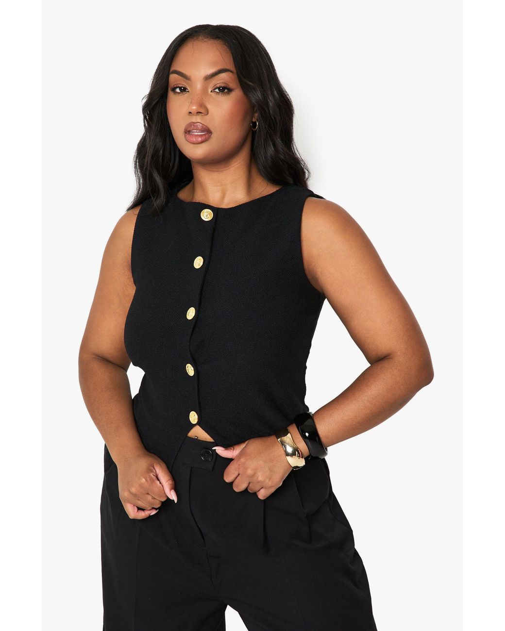 Boohoo Black Plus Textured Button Through Waistcoat