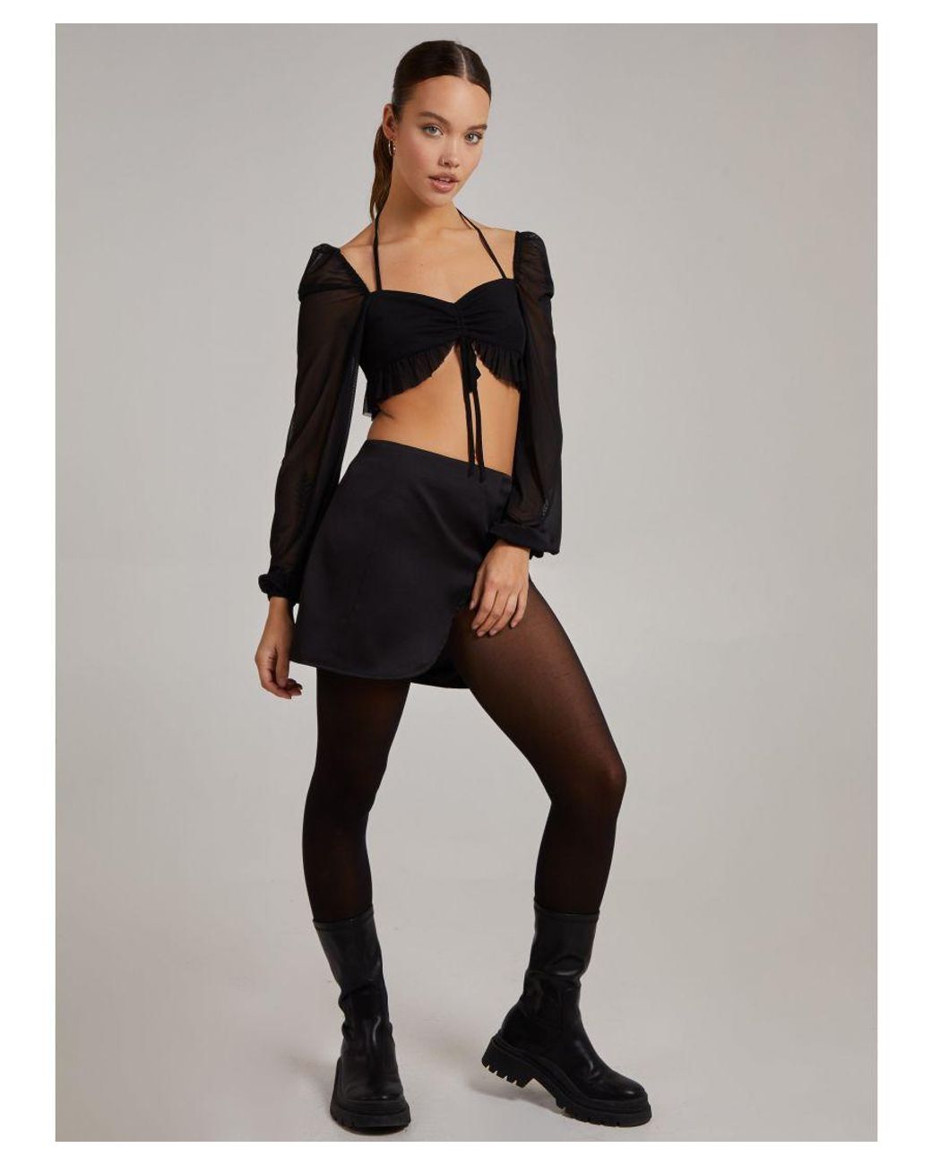 Pink Vanilla Black Tie Front Halterneck Top