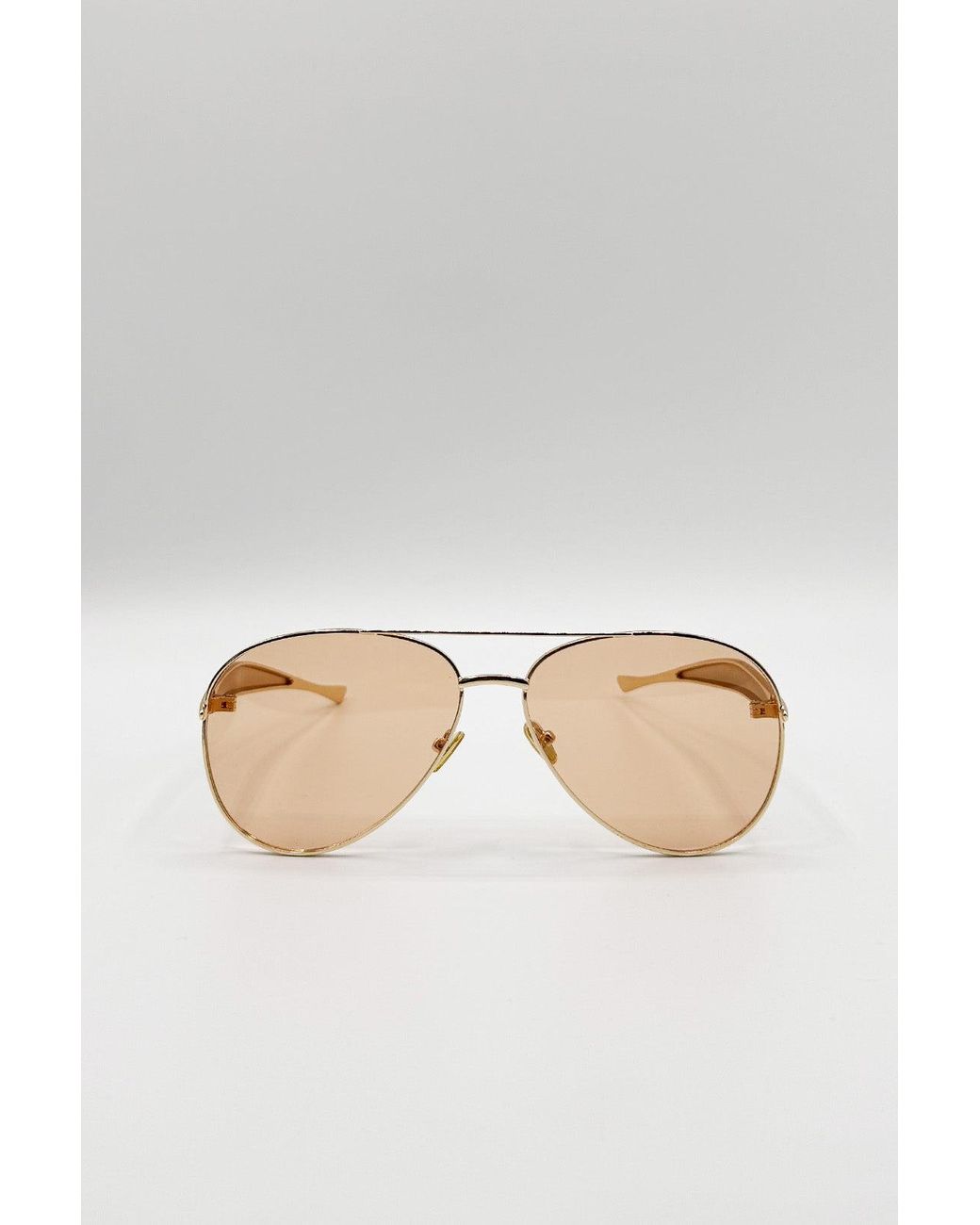 SVNX White Metal Aviator Sunglasses With Chunky Arm