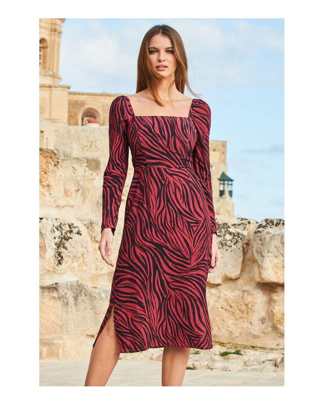 Sosandar Metallic Zebra Square Neck Midi Dress