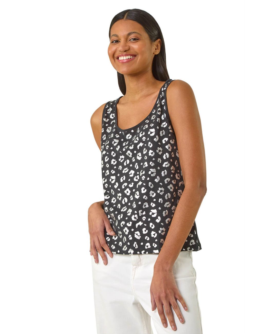 Roman Black Foil Leopard Print Vest