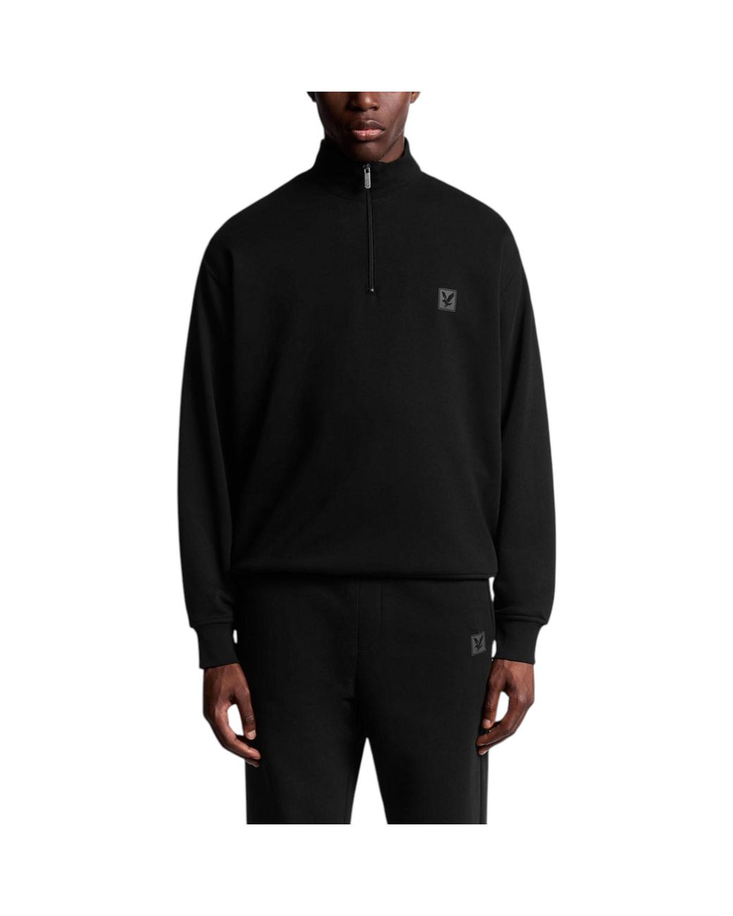 Lyle & Scott Black Sweatshirt 1/4 Zip Loungewear Relaxed Cotton High Neck Jumper for men