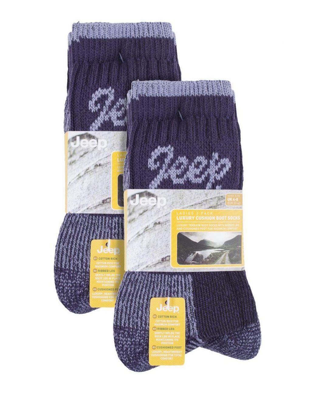 Jeep Blue 6 Pair Multipack Ladies Cotton Breathable Padded Hiking Socks
