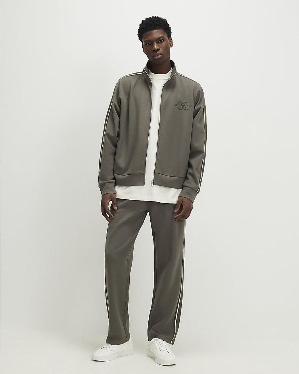 River Island Green Tracksuit Jacket Oversized Fit Monogram for men