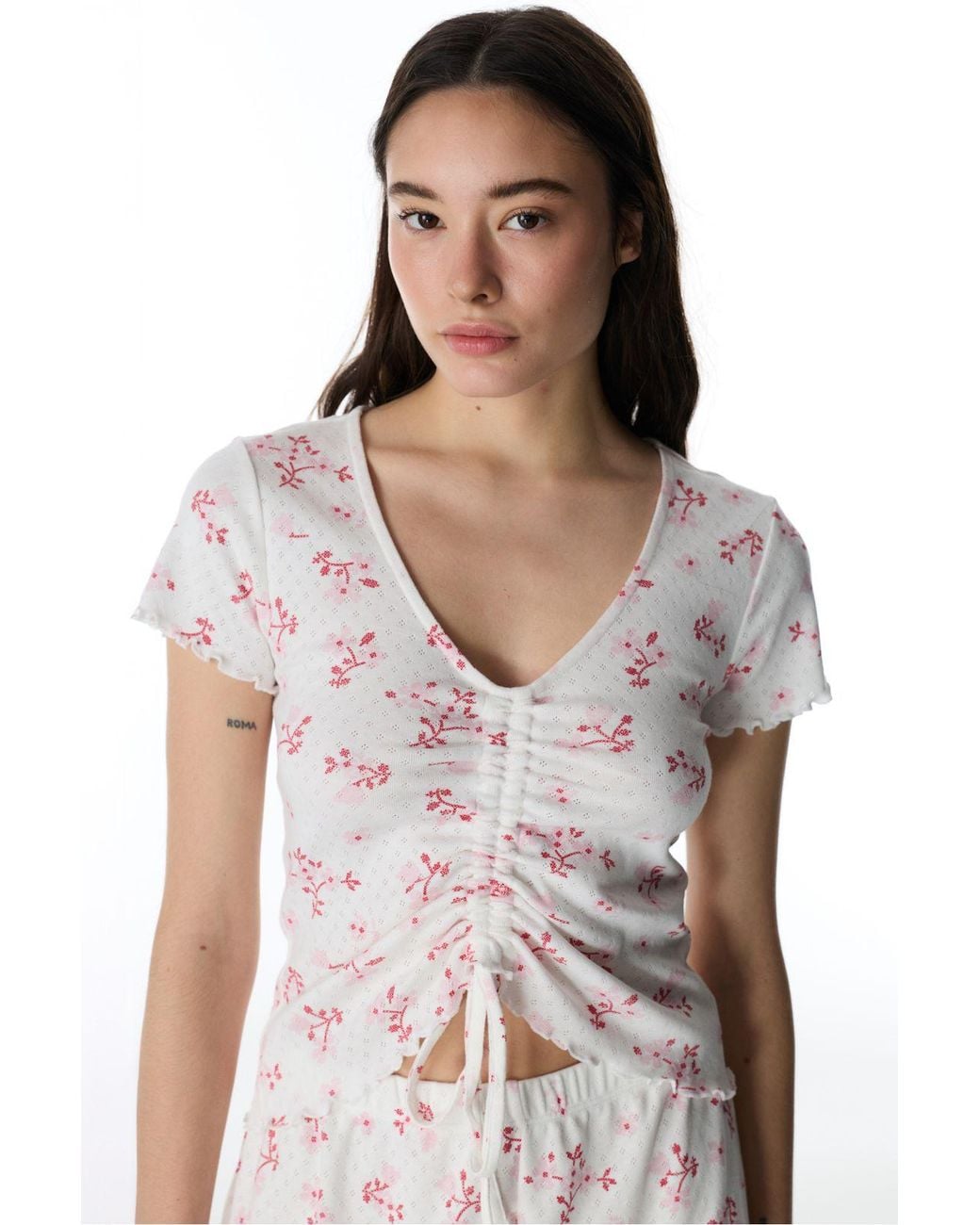 Penti White Blossom Pointel Floral Short Sleeve T-Shirt Pajama Top