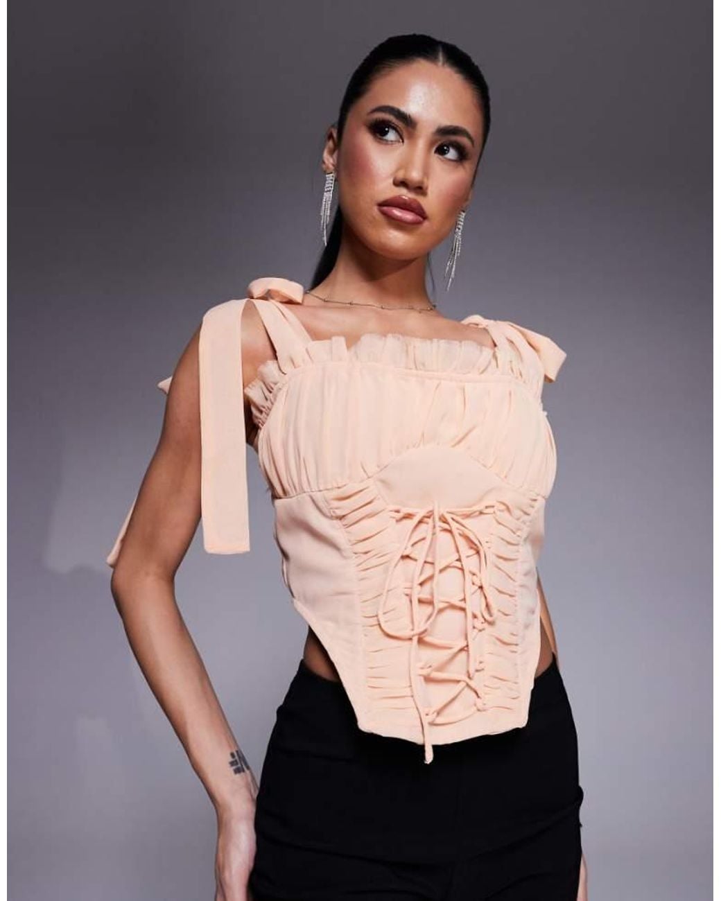 ASOS Black Chiffon Lace Up Detail Corset