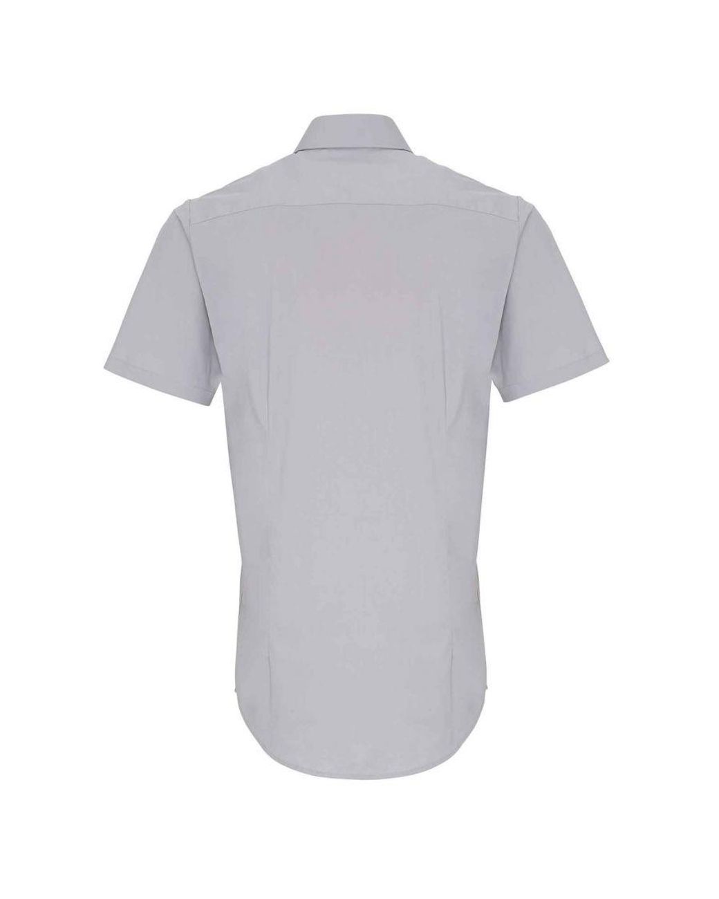 PREMIER Gray Stretch Fit Poplin Short Sleeve Shirt for men