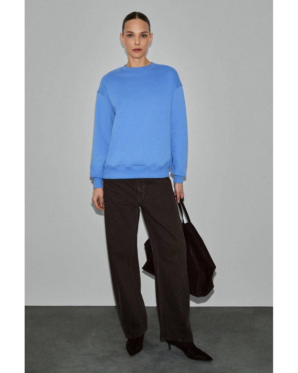 Grimelange Blue Oversized Ribbed Crew Neck Sweatshirt