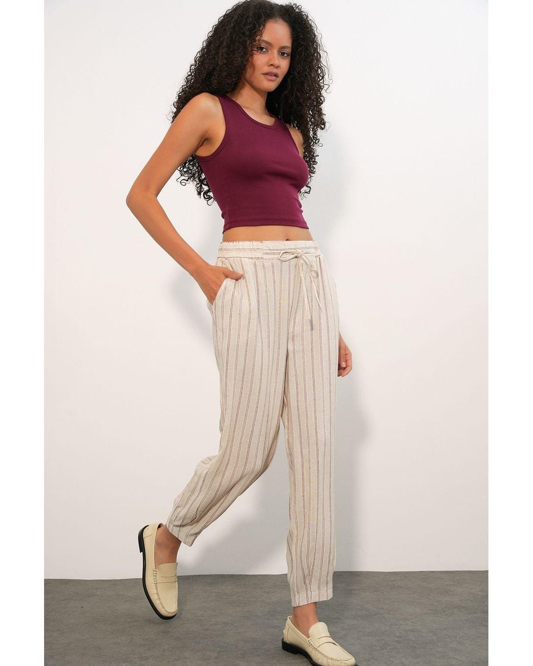 Bigdart Multicolor Striped Linen-Blend Jogger Pants