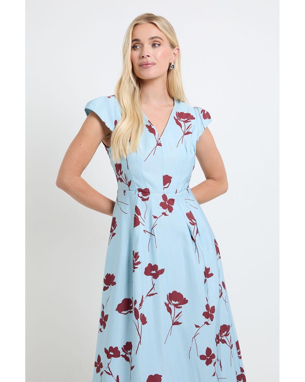 Wallis Blue Petite Floral Ottoman Twill Midi Dress